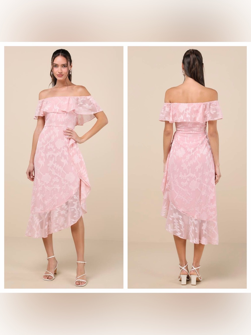 Lulu's Pretty Perfect Blush Burnout Floral Off-the-Shoulder Midi
Dress
